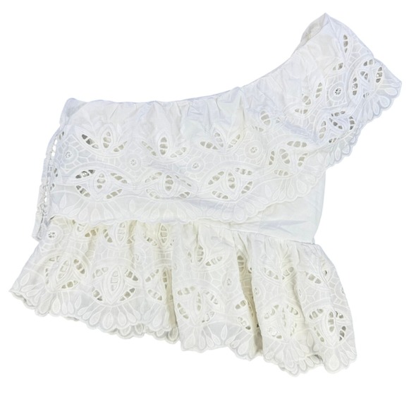 Vici Tops - VICI Eyelet Lace One Shoulder Top Medium White Ruffle ‎ Summer Bridal FT382L